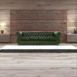 Chesterfield 4 Seater Sofa Antique Green Real Leather In Kimberley Style - thumbnail 6