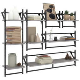 Berkfield 6 Piece Wall Shelf Set With Bars Grey Sonoma Engineered Wood - thumbnail 3