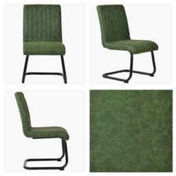 Lakeland Furniture Kendal Aged Olive Green Faux Leather Black Cantilever Leg Dining Chair - thumbnail 4