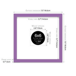 "6X6"" Purple Picture Frame - 6X6"" Square Frame With 3X3"" Mount For 6X6""/3X3"" Pictures Moderrn Style Thin Edge, 1 Pack" - thumbnail 2