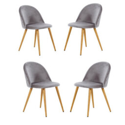 Life Interiors Set Of 4 Grey Lucia Ergonomic Velvet Dining Chairs With Wooden Legs, Modern Upholstered Accent Chair - thumbnail 1