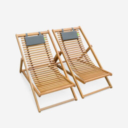 Sweeek - Pair Of Slatted Wooden Deck Chairs Natural 102X56X86 Cm - Bilbao - thumbnail 2