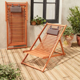 Sweeek - Pair Of Slatted Wooden Deck Chairs Natural 102X56X86 Cm - Bilbao - thumbnail 5