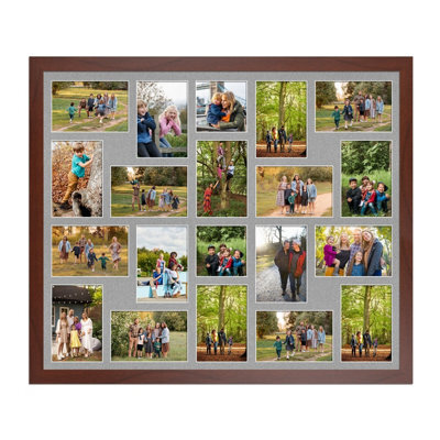 AK Frames 80X70Cm Rose Wood Modern Multi Photo Frame With Silver Mount - Holds 20 Apertures (18X) 6X4, (2X) 4X4 Photos - image 1