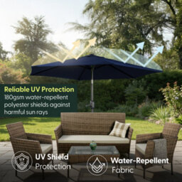 Keplin 2M Tilting Parasol Umbrella With Crank & Tilt, Steel Frame Sun Shade With Cover, 180G Uv-Resistant Polyester,  Navy Blue - thumbnail 2