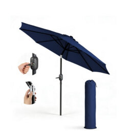 Keplin 2M Tilting Parasol Umbrella With Crank & Tilt, Steel Frame Sun Shade With Cover, 180G Uv-Resistant Polyester,  Navy Blue