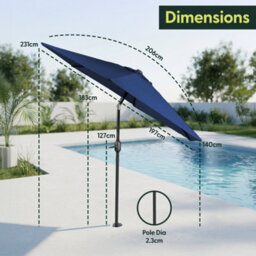 Keplin 2M Tilting Parasol Umbrella With Crank & Tilt, Steel Frame Sun Shade With Cover, 180G Uv-Resistant Polyester,  Navy Blue - thumbnail 9