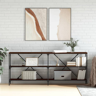 Vidaxl Console Table Brown Oak 180X30X75 Cm Engineered Wood And Iron - image 1