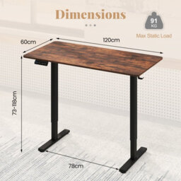 Gainoom Ergonomic Brown Stand Up Desk 120X60Cm Electric Standing Computer Desk - thumbnail 2