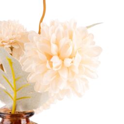 Candlelight Cream 24Cm Kiku Artificial Floral Arrangement In Amber Glass Vase - thumbnail 3