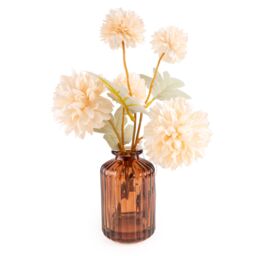 Candlelight Cream 24Cm Kiku Artificial Floral Arrangement In Amber Glass Vase - thumbnail 2