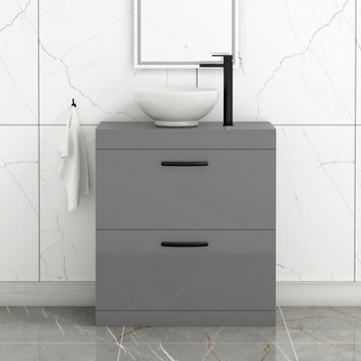Royal Bathrooms 800mm Floor Standing Vanity Unit 2 Drawer Indigo Grey Gloss & Countertop Basin - Breeze With Matt Black Handle - image 1
