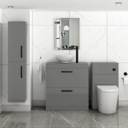 Royal Bathrooms 800mm Floor Standing Vanity Unit 2 Drawer Indigo Grey Gloss & Countertop Basin - Breeze With Matt Black Handle - thumbnail 2