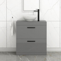 Royal Bathrooms 800mm Floor Standing Vanity Unit 2 Drawer Indigo Grey Gloss & Countertop Basin - Breeze With Matt Black Handle - thumbnail 1