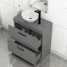 Royal Bathrooms 800mm Floor Standing Vanity Unit 2 Drawer Indigo Grey Gloss & Countertop Basin - Breeze With Matt Black Handle - thumbnail 3