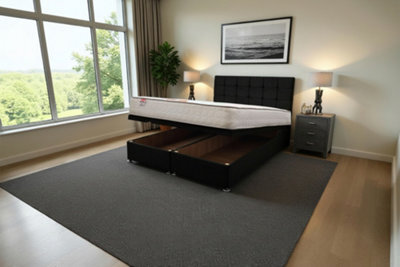 "Knight Sleep Cubed Ottoman Bed Black Plush 3Ft With Mattress & 24""headboard - Single" - image 1