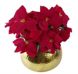 Leaf Artificial Christmas Xmas Poinsettias Gold Curve Large Metal Planter - thumbnail 1