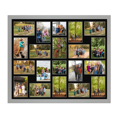 AK Frames 80X70Cm Light Grey Modern Multi Photo Frame With Black Mount - Holds 20 Apertures (18X) 6X4, (2X) 4X4 Photos - image 1