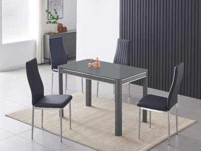 Furnizone UK Milano 4-Seater Grey Glass Dining Table And 4 Monza Black Faux Leather Chairs - image 1