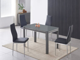 Furnizone UK Milano 4-Seater Grey Glass Dining Table And 4 Monza Black Faux Leather Chairs - thumbnail 1