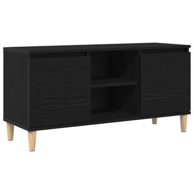 Berkfield Modern Tv Cabinet With Wooden Leg Black Oak 102X35X50 Cm - image 1