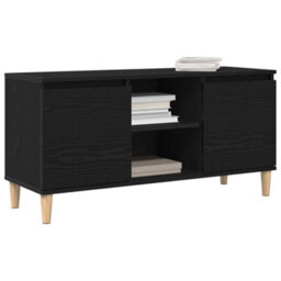 Berkfield Modern Tv Cabinet With Wooden Leg Black Oak 102X35X50 Cm - thumbnail 3