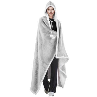 Velosso Elegant Plush Hooded Faux Fur Blanket With Thermal Warm Lining, Stylish Cover For Winter - 130Cm X 180Cm - Grey