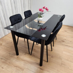 Kosy Koala Black Glass Dining Table Set With 4 Black Velvet Chairs For Dining Room And Kitchen Furniture - thumbnail 9