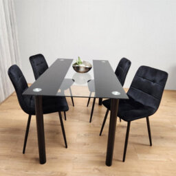 Kosy Koala Black Glass Dining Table Set With 4 Black Velvet Chairs For Dining Room And Kitchen Furniture - thumbnail 8