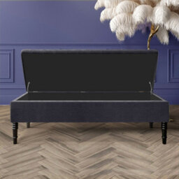 90Cm Safar Plain Ottoman Storage Bench -Naples Shoes Bench With Black Turned Wooden Legs - Charcoal Upholstery Footstool Storage - thumbnail 2