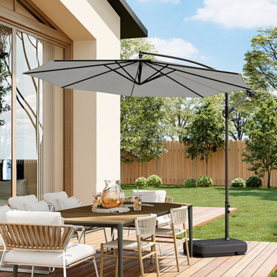 Living And Home 3M Large Rotatable Garden Sun Shade Cantilever Parasol Patio Hanging Banana Umbrella Crank Tilt With Fillable Base, Light Grey - image 1