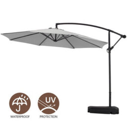 Living And Home 3M Large Rotatable Garden Sun Shade Cantilever Parasol Patio Hanging Banana Umbrella Crank Tilt With Fillable Base, Light Grey - thumbnail 3
