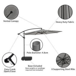 Living And Home 3M Large Rotatable Garden Sun Shade Cantilever Parasol Patio Hanging Banana Umbrella Crank Tilt With Fillable Base, Light Grey - thumbnail 4