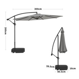 Living And Home 3M Large Rotatable Garden Sun Shade Cantilever Parasol Patio Hanging Banana Umbrella Crank Tilt With Fillable Base, Light Grey - thumbnail 5