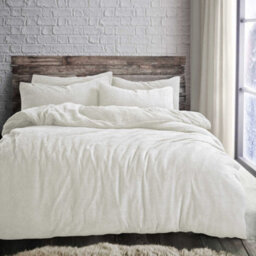 Velosso Cream Plain Teddy Fleece Duvet Cover And Pillowcase Set Super King