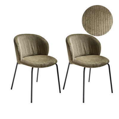 Beliani Set Of 2 Dining Chairs Miles Corduroy Olive Green - image 1