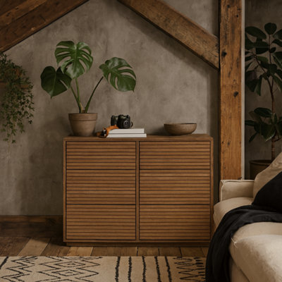 Wyld Haus Mandarina Six-Drawer Ribbed Walnut Chest Natural Oak Effect - image 1