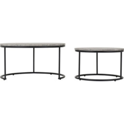 Seconique Athens Round Nest Of 2 Tables In Concrete Effect And Black Metal - thumbnail 8