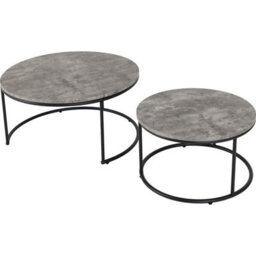 Seconique Athens Round Nest Of 2 Tables In Concrete Effect And Black Metal - thumbnail 9