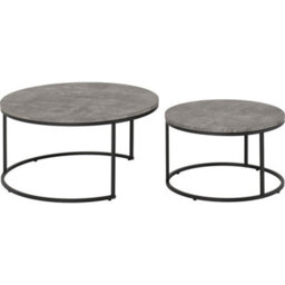 Seconique Athens Round Nest Of 2 Tables In Concrete Effect And Black Metal - thumbnail 5