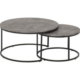Seconique Athens Round Nest Of 2 Tables In Concrete Effect And Black Metal - thumbnail 3