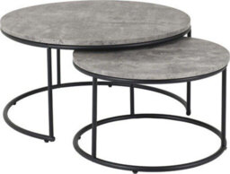 Seconique Athens Round Nest Of 2 Tables In Concrete Effect And Black Metal