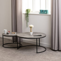 Seconique Athens Round Nest Of 2 Tables In Concrete Effect And Black Metal - thumbnail 2