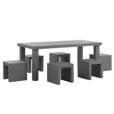 Beliani Taranto 6 Seater Garden Dining Set With Stools Grey Concrete - image 1