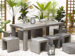Beliani Taranto 6 Seater Garden Dining Set With Stools Grey Concrete - thumbnail 2