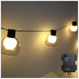 Bright Zeal Gray 2.3M Ten Ball Led String Lights With Timer Battery Operated Warm White - thumbnail 2