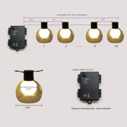 Bright Zeal Gray 2.3M Ten Ball Led String Lights With Timer Battery Operated Warm White - thumbnail 4