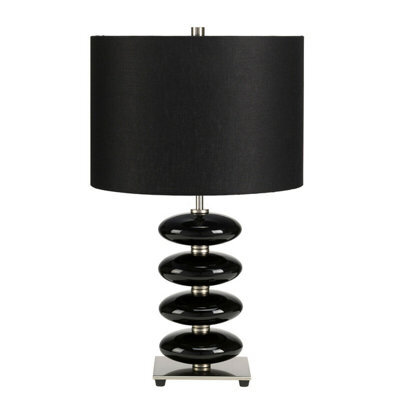 Stylish Black Glazed Ceramic Table Lamp With Faux Linen Shade And Led Bulb
