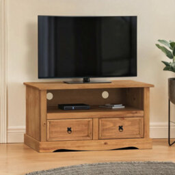 Solid Pine Wood Tv Stand 2 Drawer For Flat Screen Television - thumbnail 3