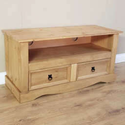 Solid Pine Wood Tv Stand 2 Drawer For Flat Screen Television - thumbnail 4